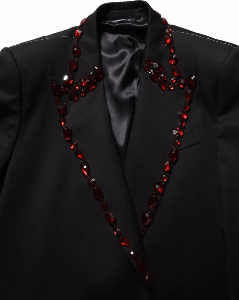 Dolce & Gabbana Black Crystal Embellished Coat Blazer Jacket