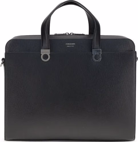 Ferragamo Black Calf Leather Bos Taurus Briefcase