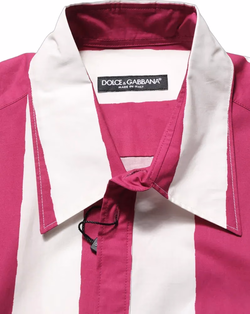 Dolce & Gabbana White Maroon Striped Men Short Sleeves Shirt