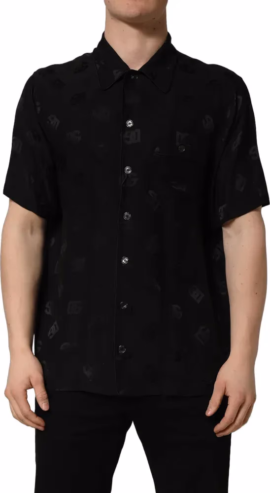 Dolce & Gabbana Black Logo Monogram Short Sleeves Men Shirt