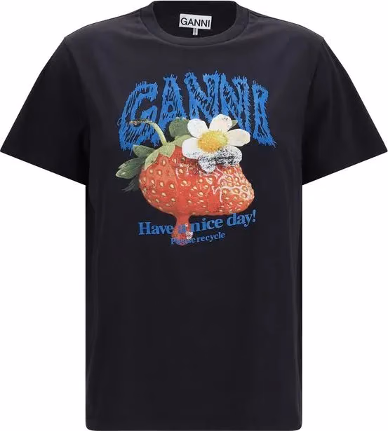 Ganni Black Cotton T-Shirt