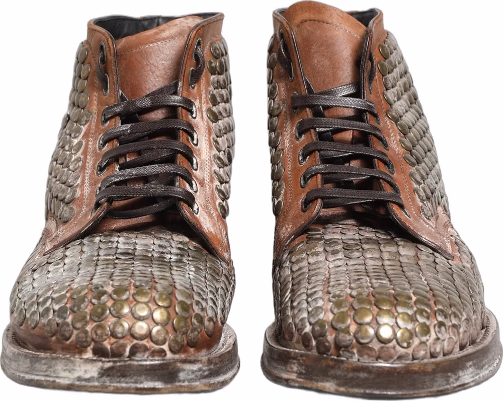 Dolce & Gabbana Brown Leather Runway Studs Ankle Boots Shoes