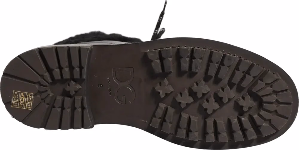 Dolce & Gabbana Black Trekking Fur Lace Leather Boots Shoes