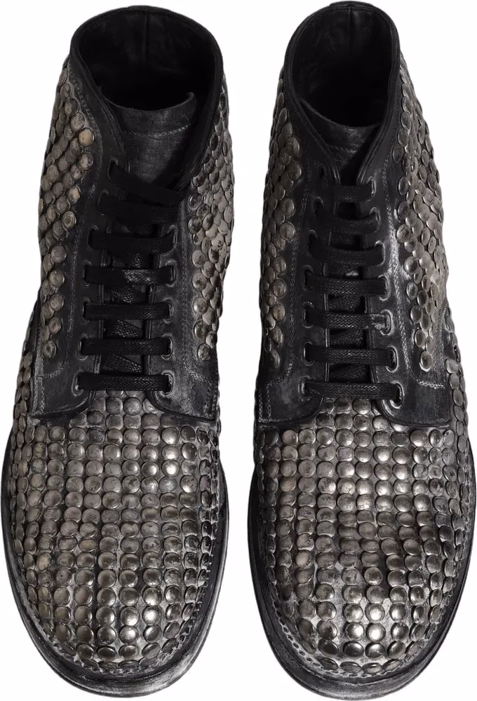 Dolce & Gabbana Black Leather Runway Studs Ankle Boots Shoes