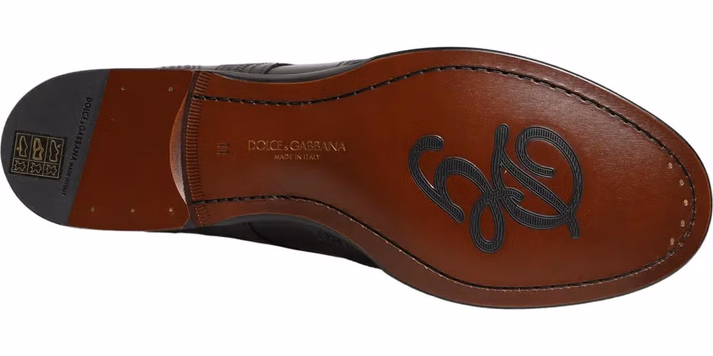Dolce & Gabbana Black Embroidered Leather Derby Dress Shoes