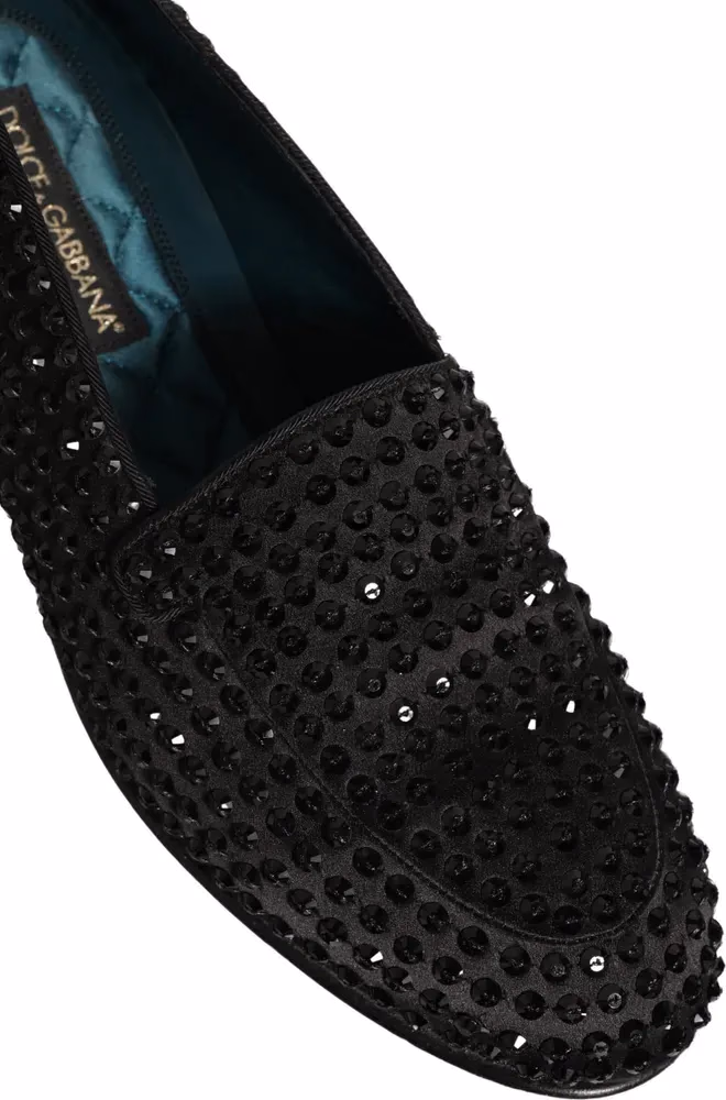 Dolce & Gabbana Black Rhinestone Embellished Loafers Shoes