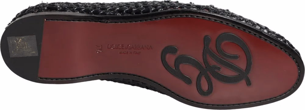 Dolce & Gabbana Black Woven Raffia Slip On Loafers Shoes