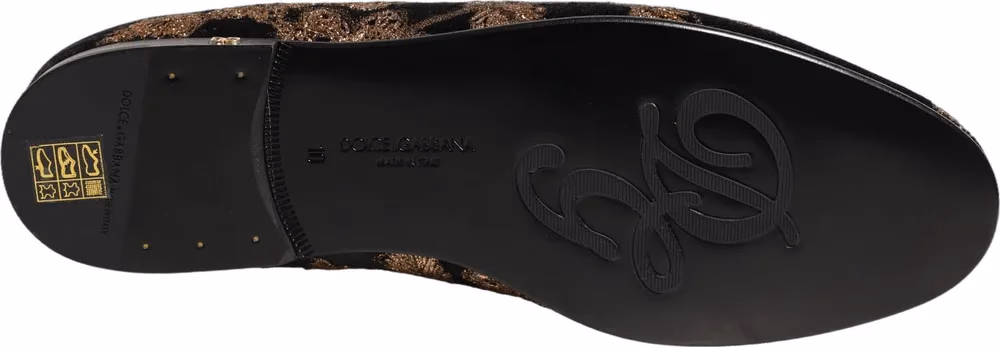 Dolce & Gabbana Black Floral Jacquard Dress Loafers Shoes