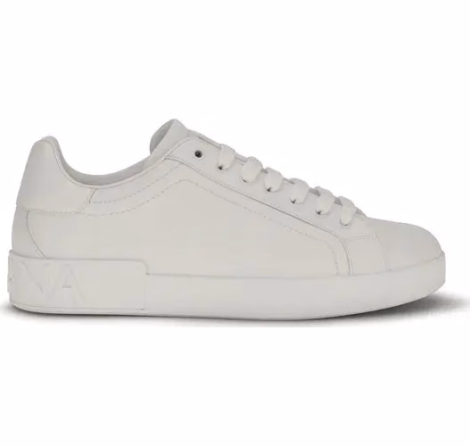 Dolce & Gabbana White Calf Leather Bos Taurus Low Top Sneakers