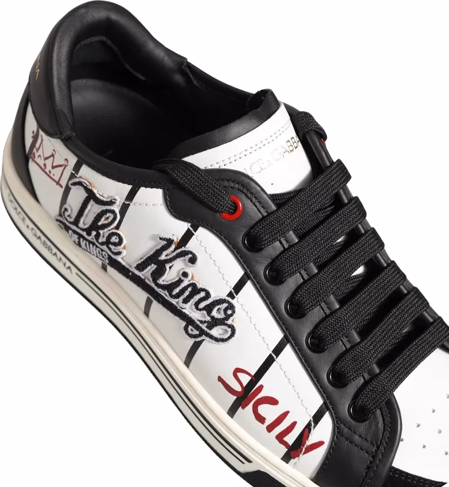Dolce & Gabbana White Black DG Logo King Patch Low-Top Sneaker Shoes