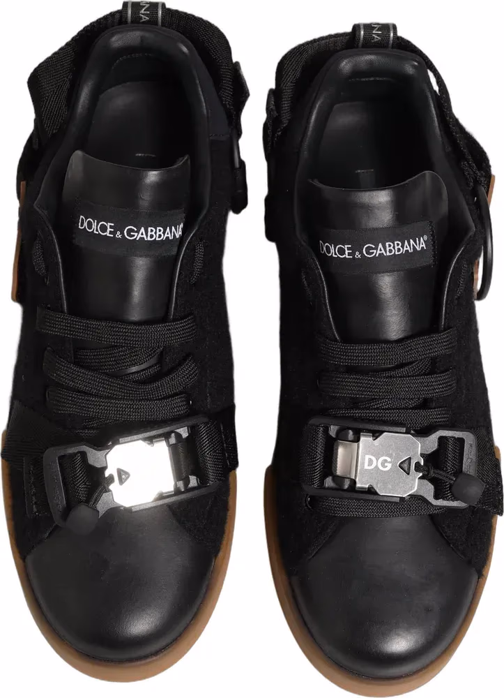 Dolce & Gabbana Black Leather Low Trainers Men Sneakers Shoes