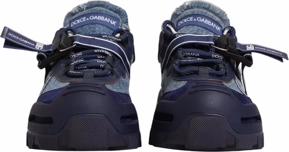 Dolce & Gabbana Blue Airmaster Panelled Low Top Denim Sneakers Shoes