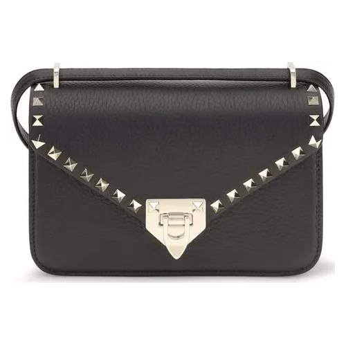Valentino Garavani Black Calf Leather Bos Taurus Shoulder Bag