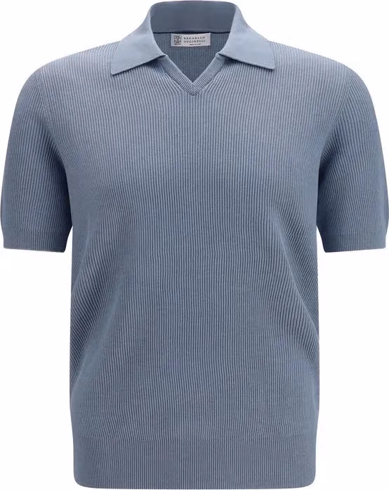 Brunello Cucinelli Blue Cotton Polo Shirt