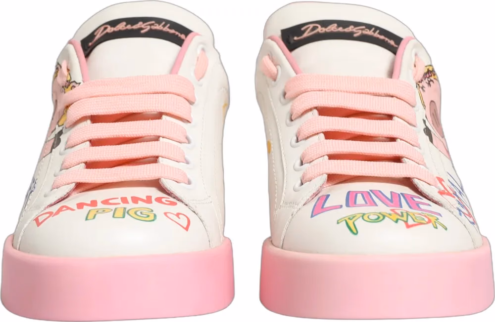Dolce & Gabbana White Pink Portofino Royal Pig Sneakers Shoes