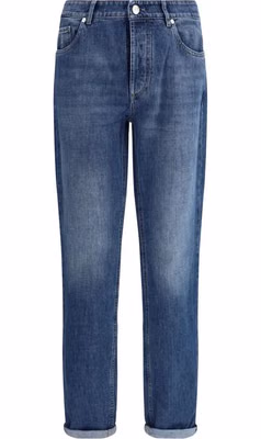 Blue Cotton Straight-Leg Jeans
