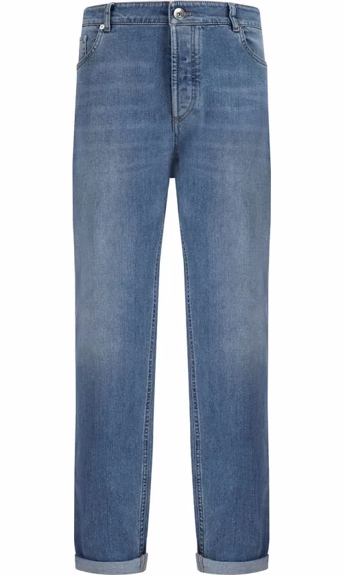 Brunello Cucinelli Blue Cotton Straight-Leg Jeans