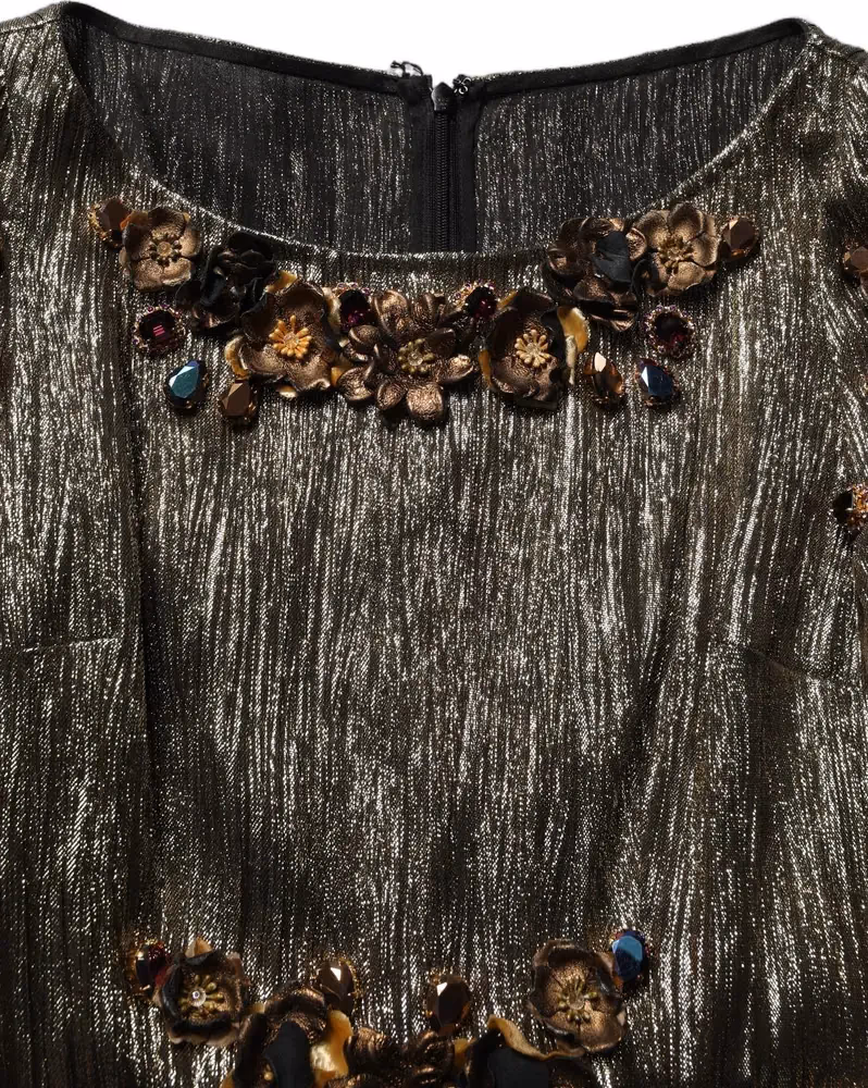 Dolce & Gabbana Metallic Gold Embellished Tiered Midi Dress