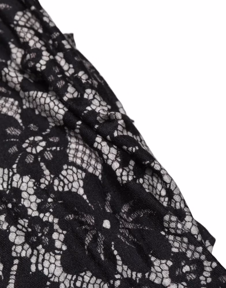 Dolce & Gabbana Black White Floral Lace Sleeveless Midi Dress