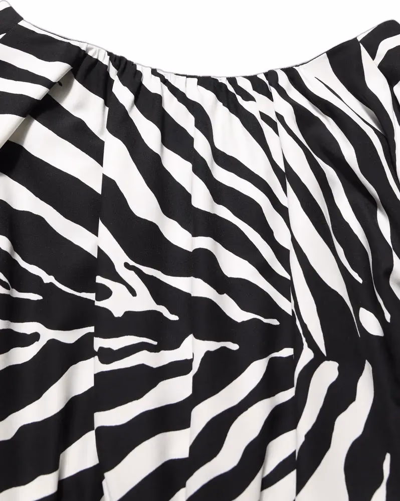 Dolce & Gabbana Black White Zebra Ruched Silk Mini Dress