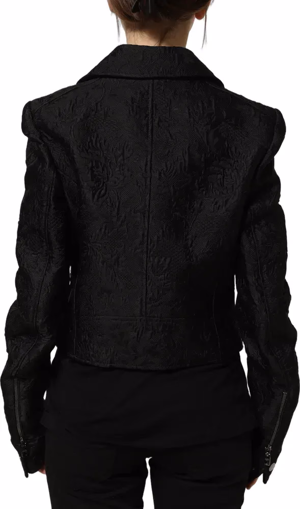 Dolce & Gabbana Black Floral Brocade Biker Blouson Jacket