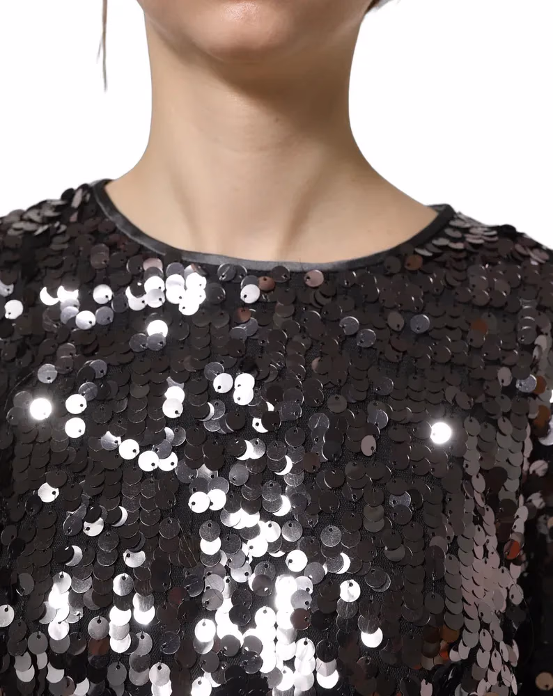 Dolce & Gabbana Black Sequined Long Sleeves Crop Blouse Top