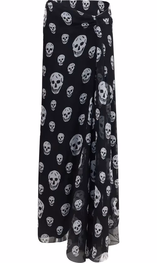 Alexander McQueen Black Silk Long Skirt