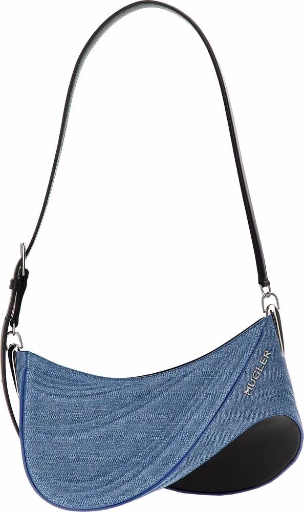 Mugler Blue Calfskin Shoulder Bag