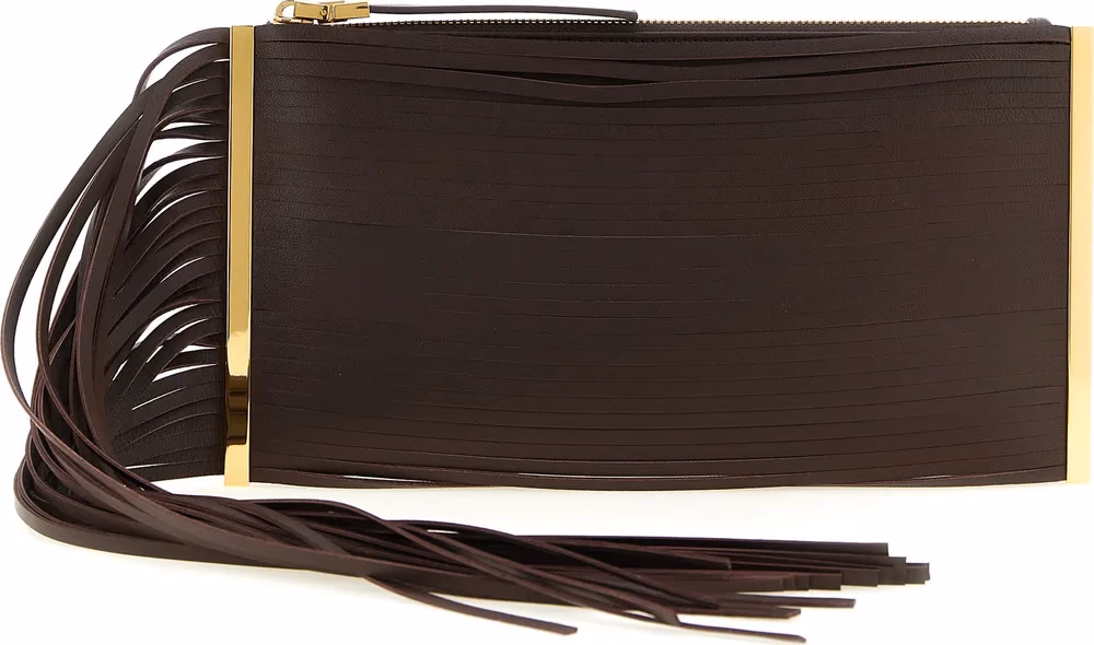 Elisabetta Franchi Brown Leather Clutch Bag