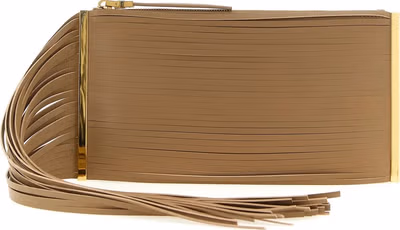 Beige Leather Clutch Bag
