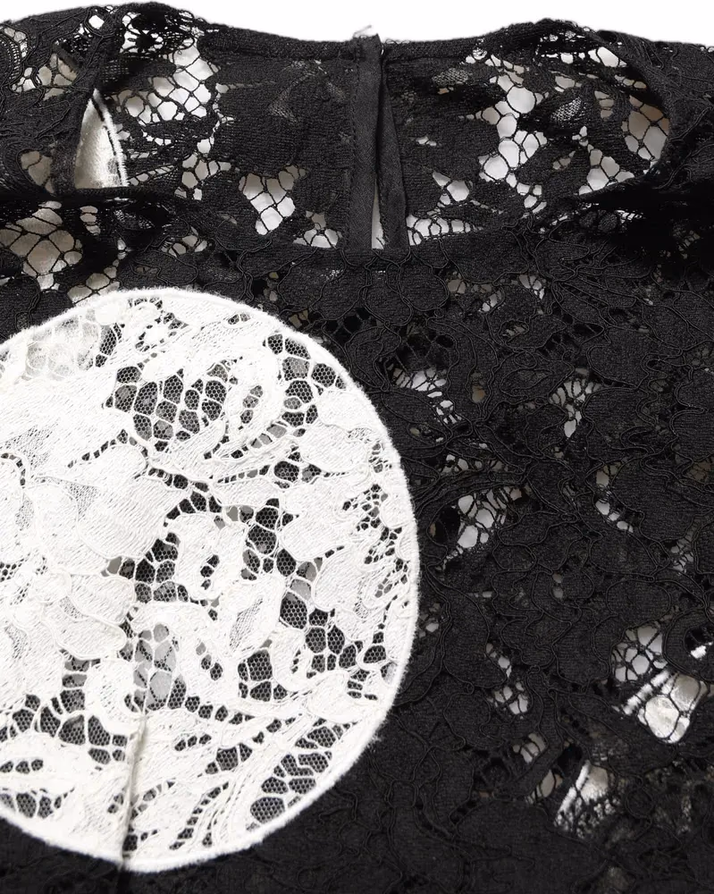 Dolce & Gabbana Black White Floral Lace Short Sleeve Blouse Top