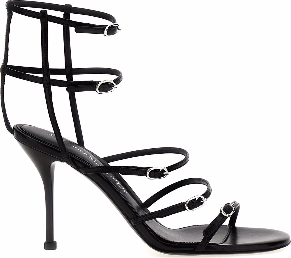 Alexander McQueen Black Lambskin Stiletto Heel Sandals