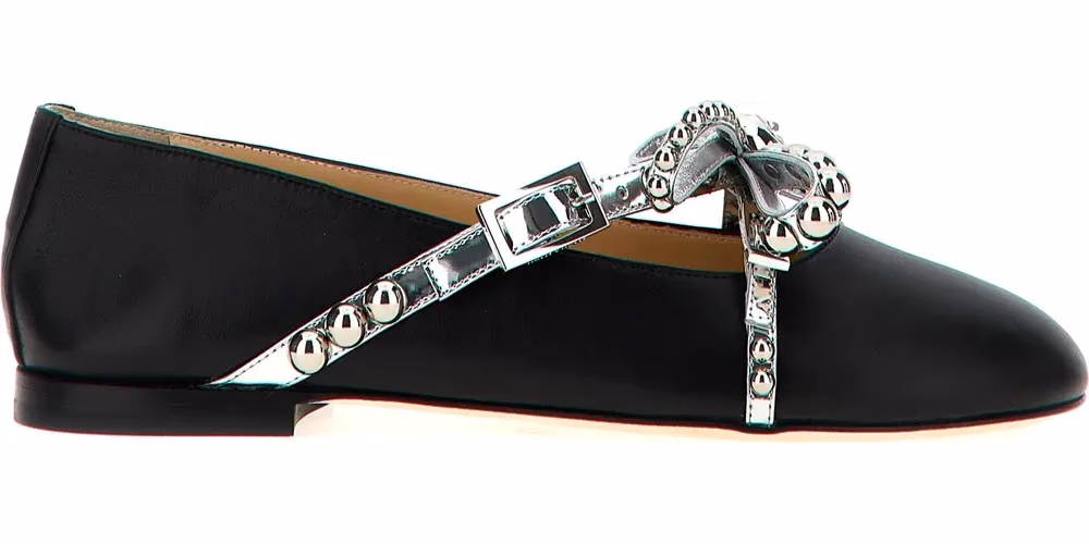 MACH & MACH Black Leather Ballet Flats