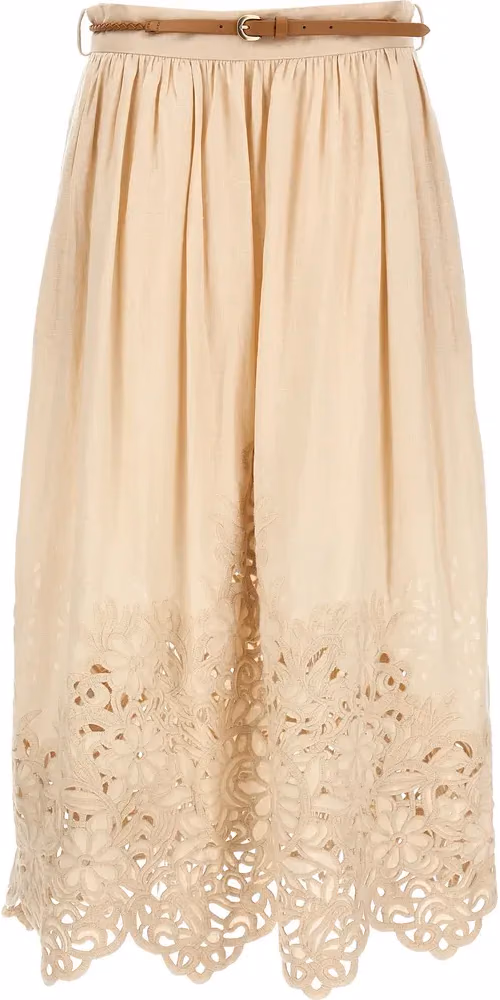Zimmermann Beige Linen Midi Skirt