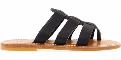Black Cowhide Slides