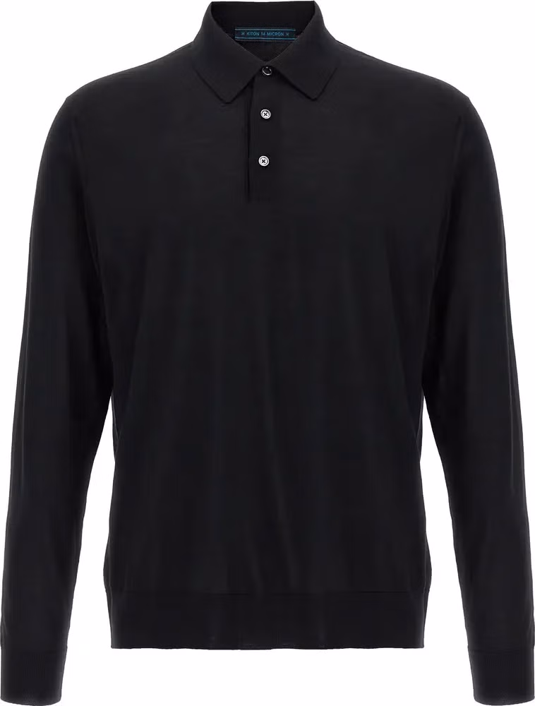 Kiton Black Wool Polo Shirt