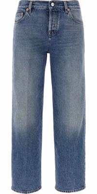 Blue Cotton Straight-Leg Jeans
