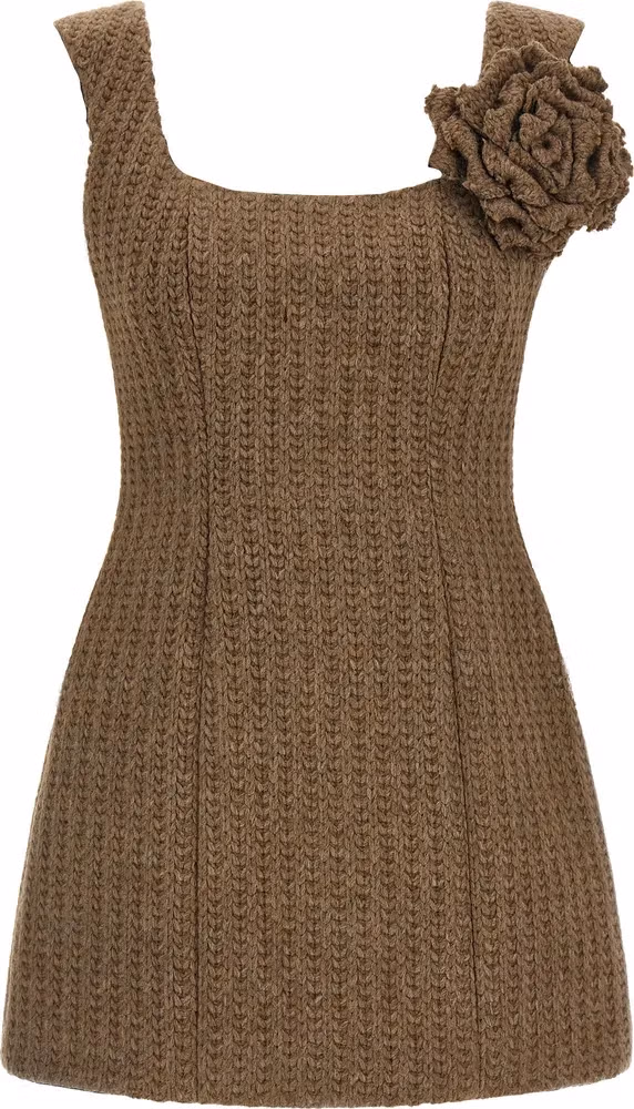 Giuseppe Di Morabito Brown Marabou Short Dress