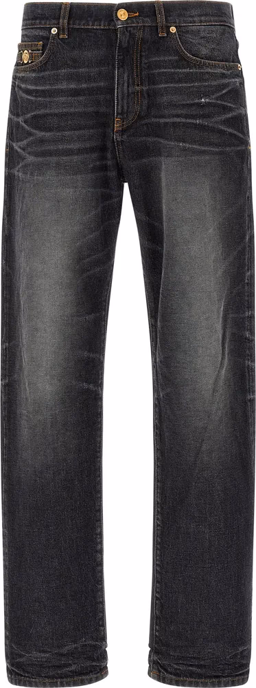 Versace Black Cotton Straight-Leg Jeans