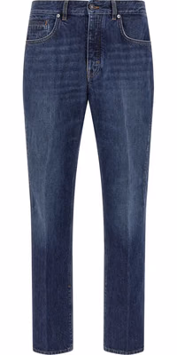 Blue Cotton Straight-Leg Jeans