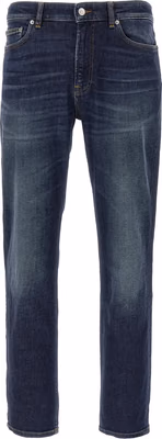 Blue Cotton Straight-Leg Jeans