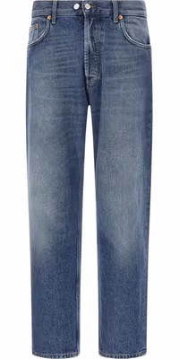 Blue Cotton Straight-Leg Jeans