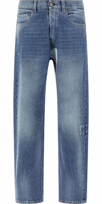 Blue Cotton Straight-Leg Jeans
