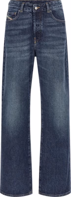 Blue Cotton Straight-Leg Jeans