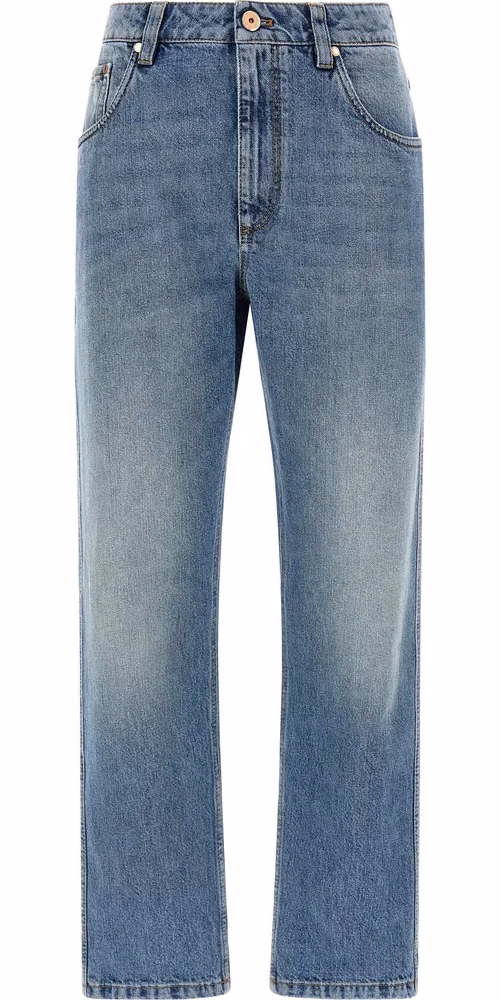 Brunello Cucinelli Blue Cotton Straight-Leg Jeans