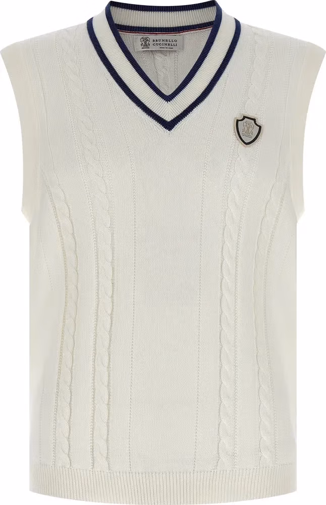Brunello Cucinelli White Cotton Sleeveles Sweater