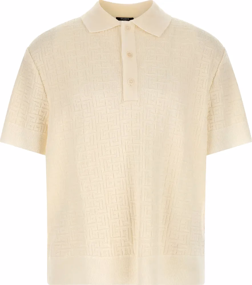 Balmain White Wool Polo Shirt