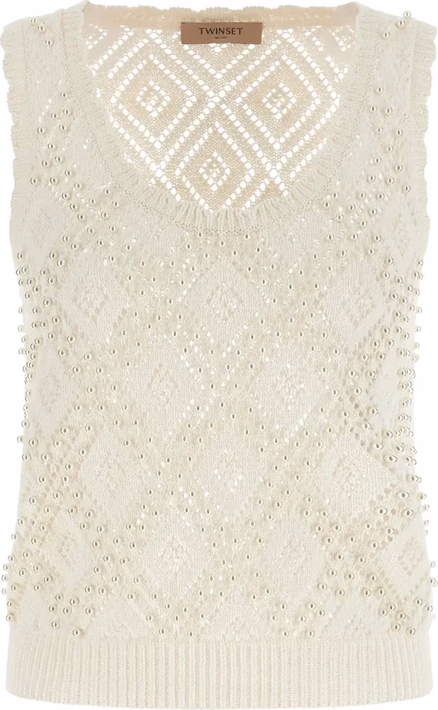 Twinset White Cotton Sleeveles T-Shirt