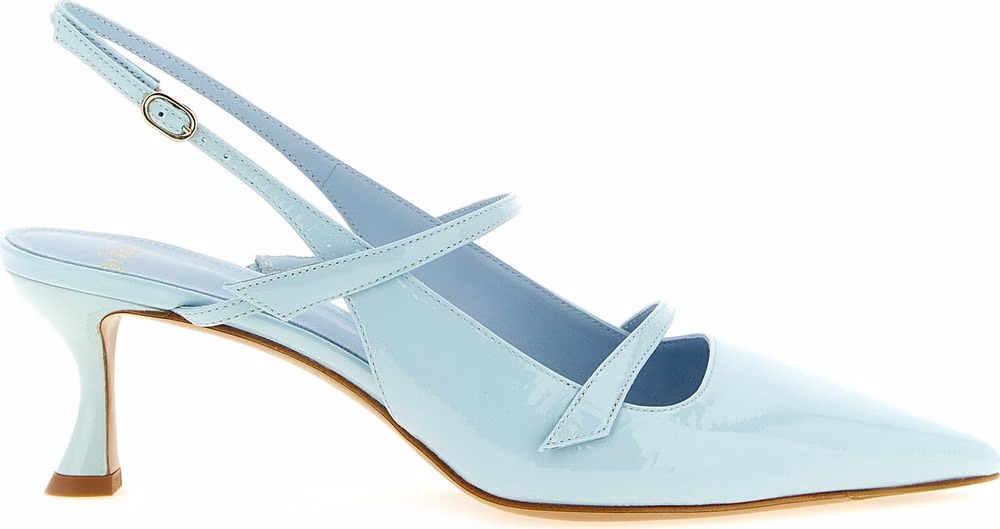 Alexandre Birman Blue Cowhide Mid Heel Pumps