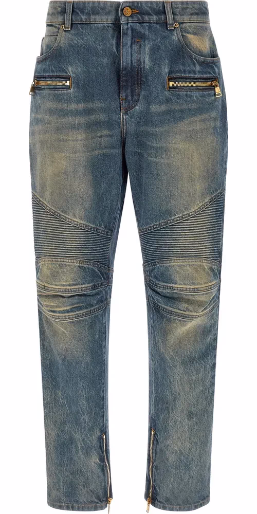 Balmain Blue Cotton Straight-Leg Jeans